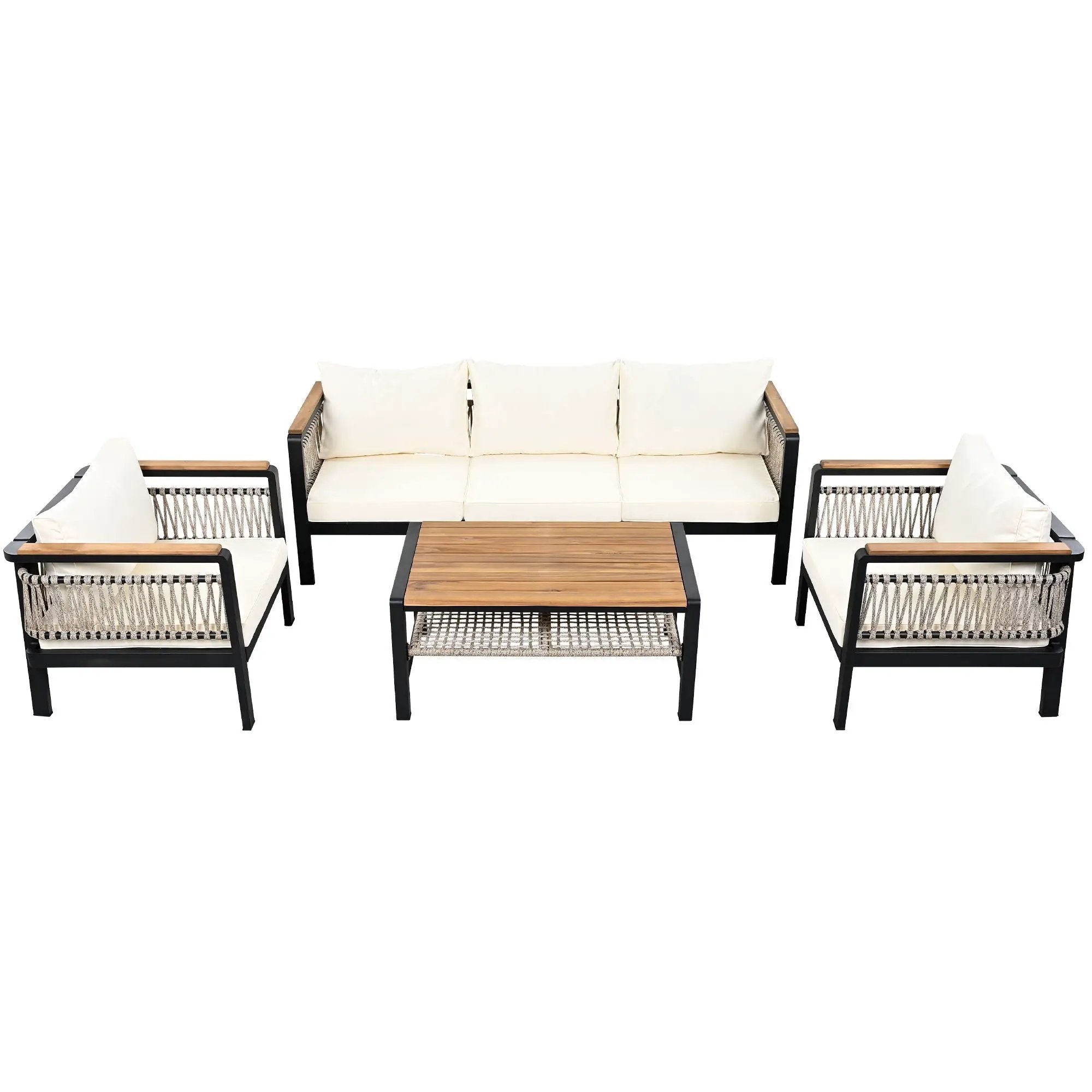 4 Pieces Outdoor Sectional Sofa Set 5 Person Patio Seating Group Outdoor Conversation Set With Cushions And A Coffee Table For Patios by HouseOfZazla