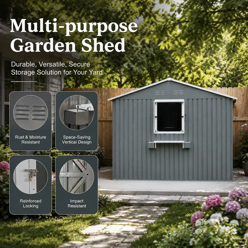 12x10 FT Outdoor Metal Storage Shed by HouseOfZazla