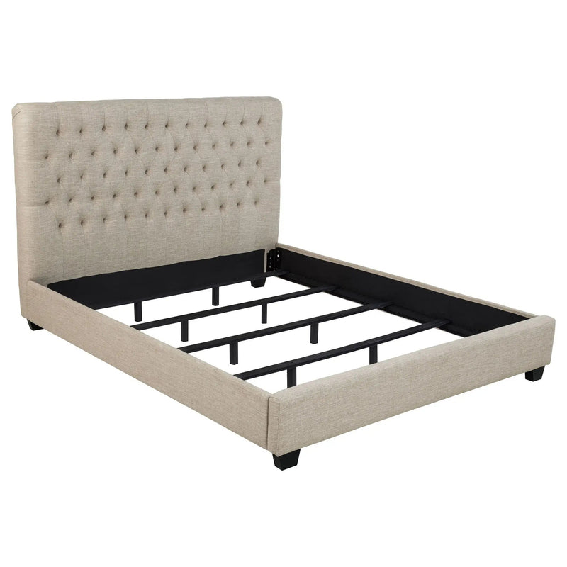 Upholstered California King Bed With Tufted Headboard And Birch Legs - Oatmeal by HouseOfZazla