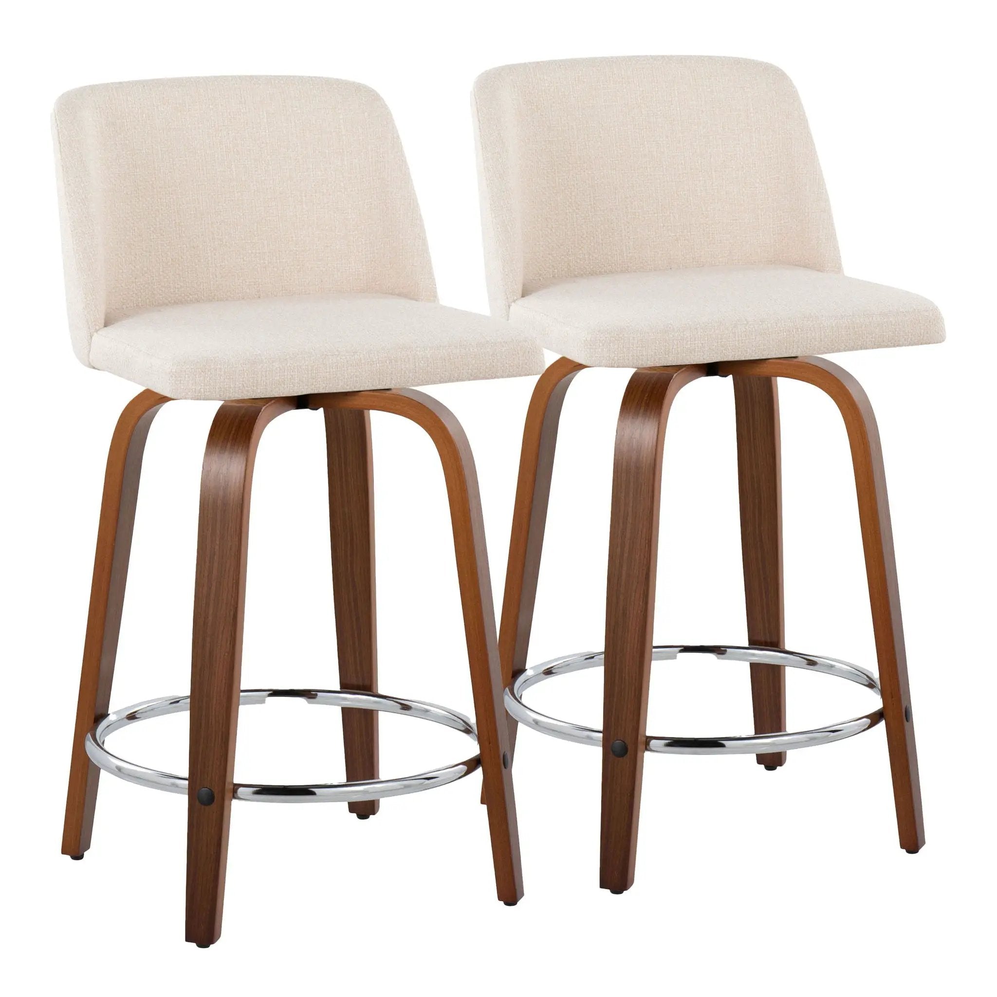Toriano - Mid Century Modern Fixed Height Counter Stool With Swivel With Round Footrest (Set of 2) by HouseOfZazla