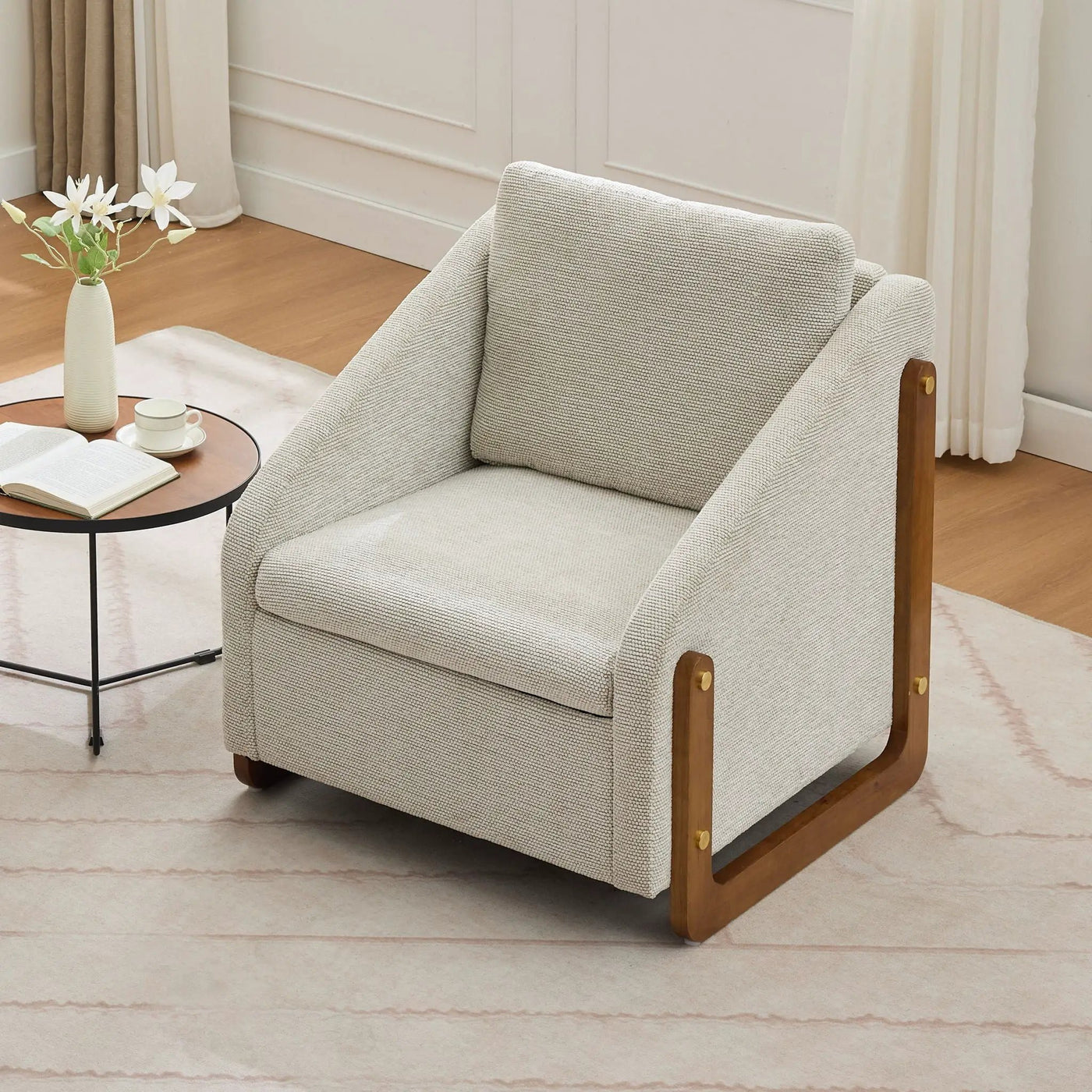 Modern Upholstered Armchair With Wooden Side Frame by HouseOfZazla