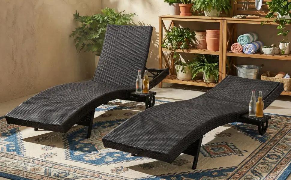K&K 80'' Patio Wicker Chaise Lounge Chairs Set of 2 by HouseOfZazla