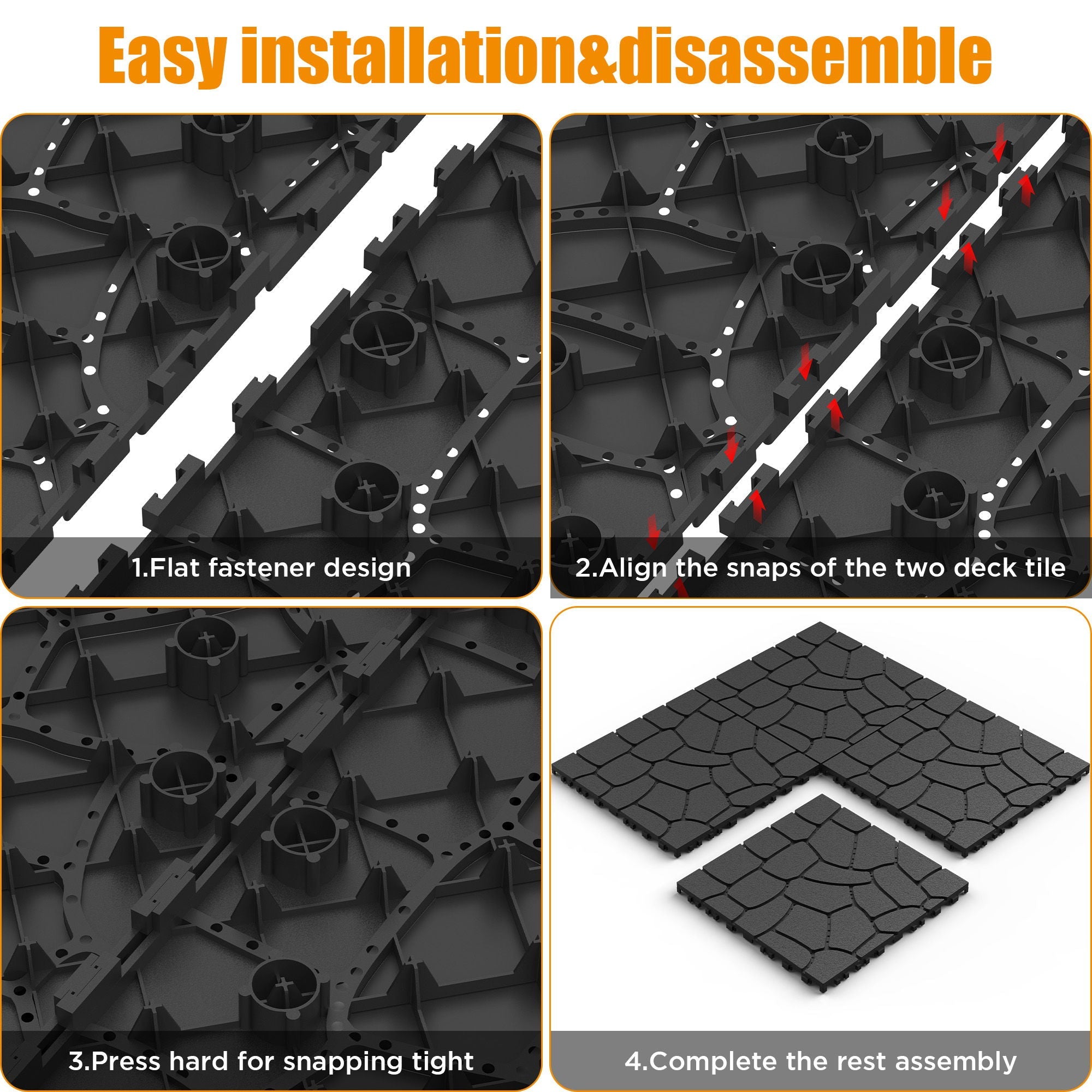 New Stone Texture Patio Deck Tiles, Diy Interlocking Floor Tiles, Easy Installation by HouseOfZazla