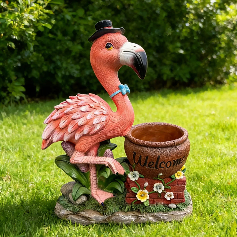 Outdoor Garden Sculpture Flamingo Flower Pot Planter by HouseOfZazla