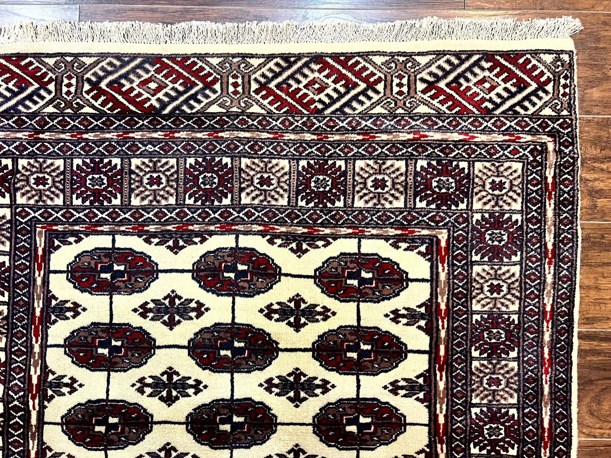Pakistani Bokhara Rug 4x6, Turkoman Carpet, Vintage Handmade Wool Rug, Ivory by Jewel Rugs