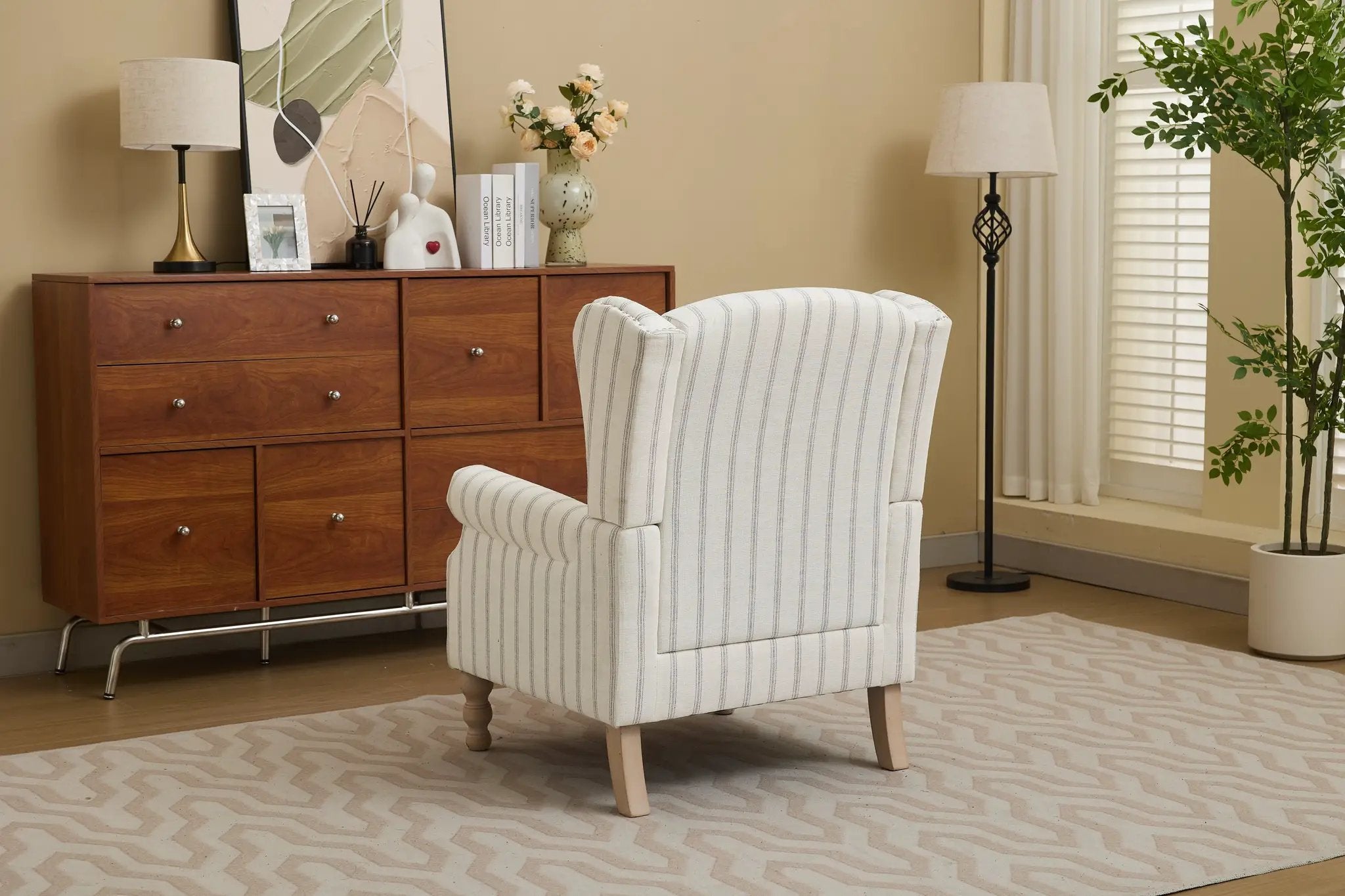 Modern Accent Chair with Retro Wood Legs and Floral Design by HouseOfZazla