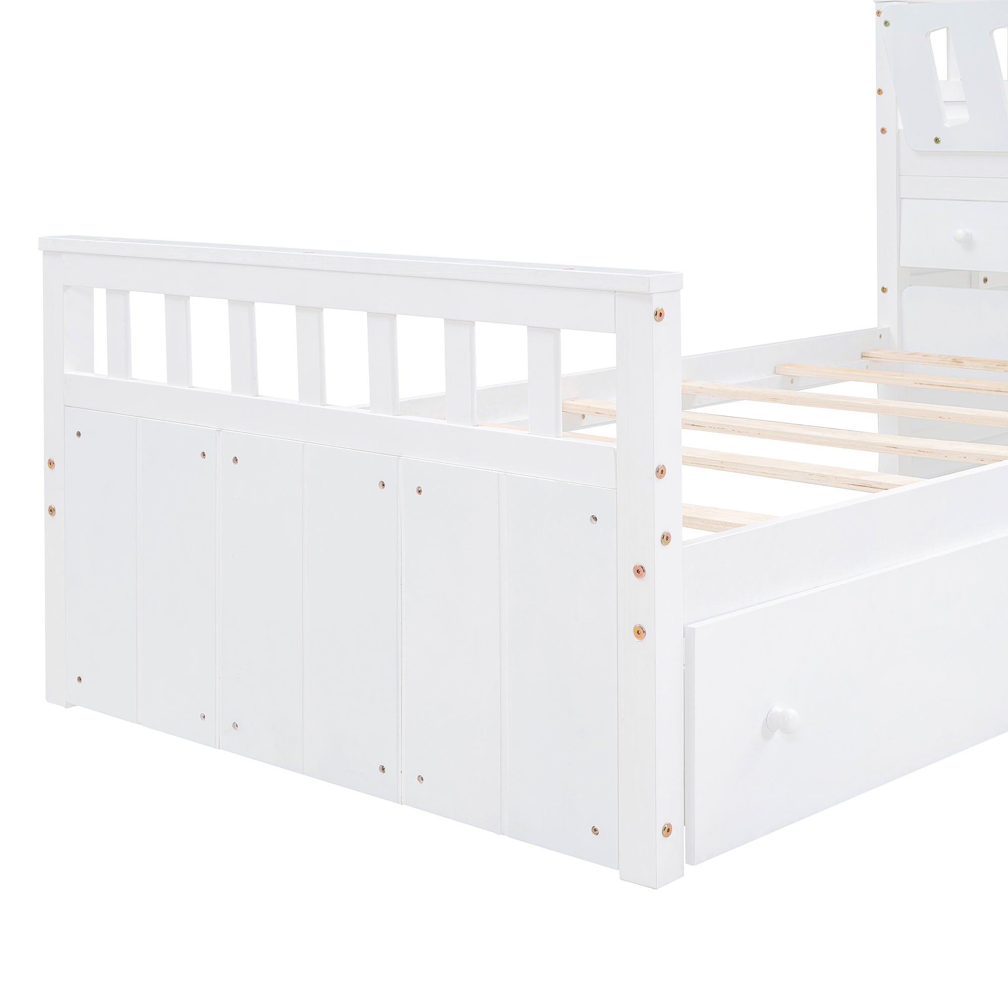 Loft Platform Bed With 7 Drawers And Full Guardrails, Modern L Shaped Space Savin
