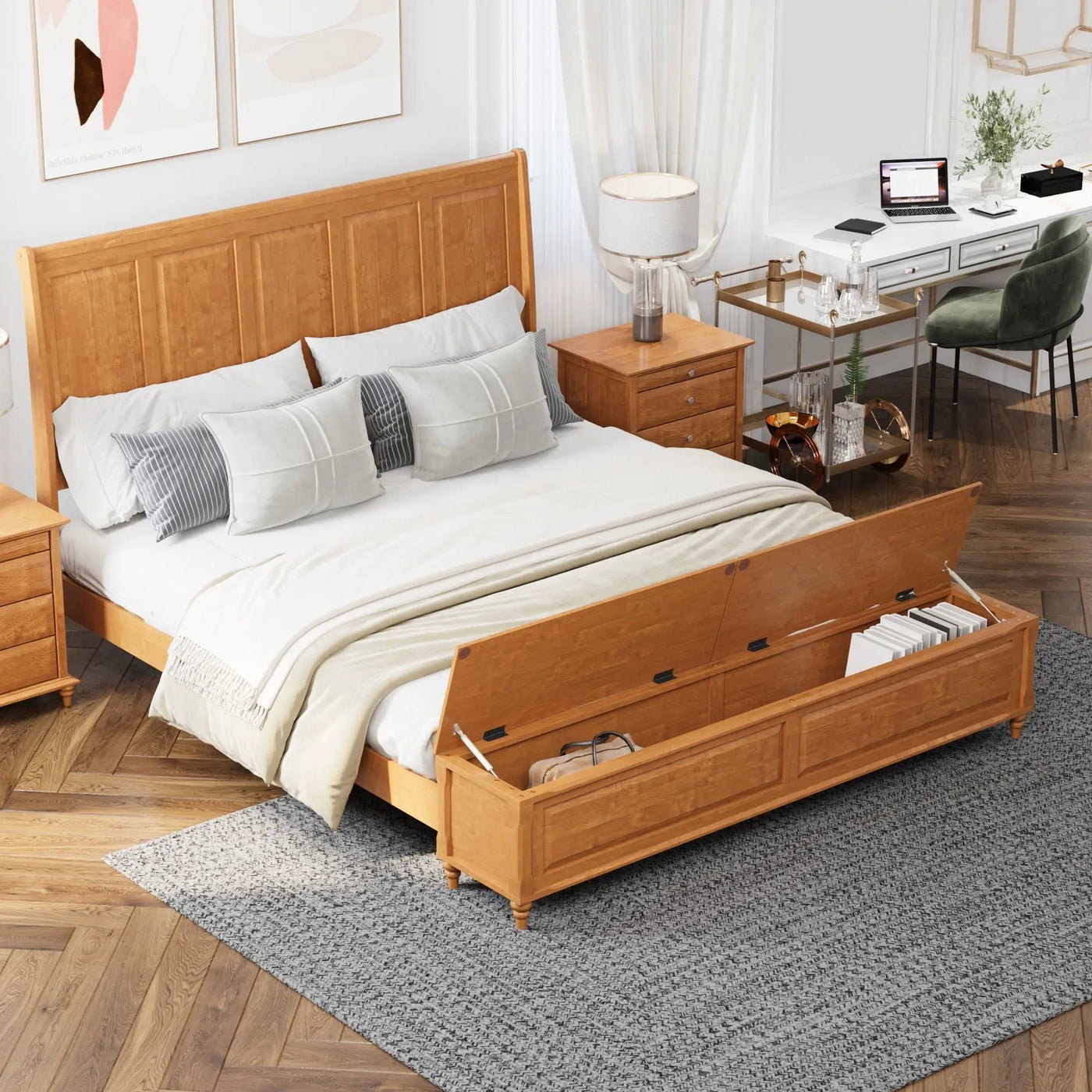 Sleigh Bed Frame With Tall Headboard And Storage Bench by HouseOfZazla