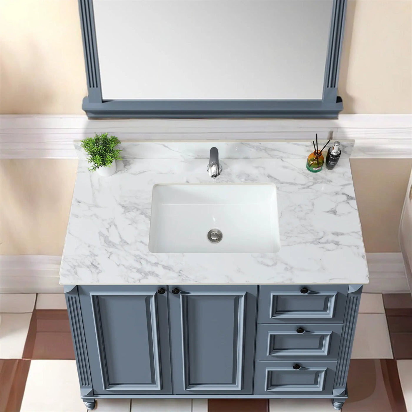 Elegant Bathroom Vanity Top With Rectangular Ceramic Sink And Backsplash by HouseOfZazla
