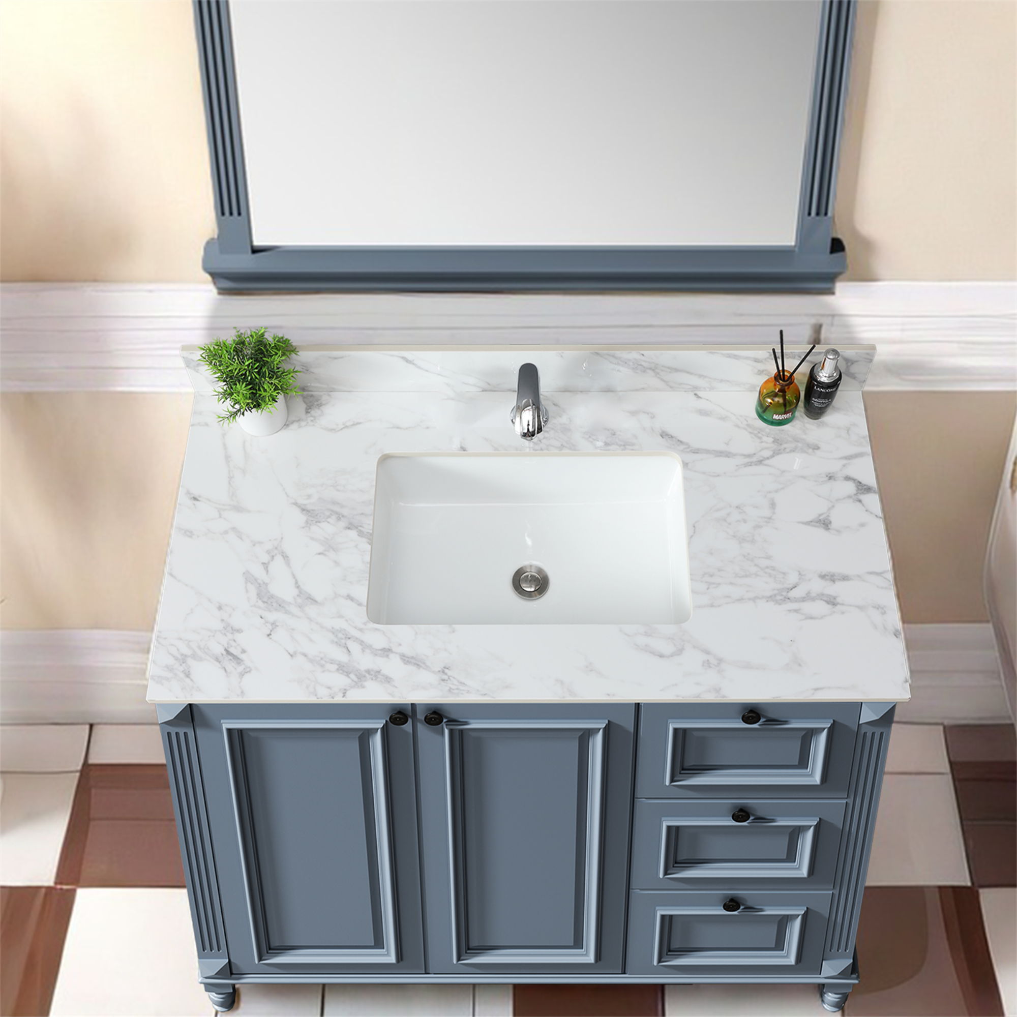 Elegant Bathroom Vanity Top With Rectangular Ceramic Sink And Backsplash by HouseOfZazla