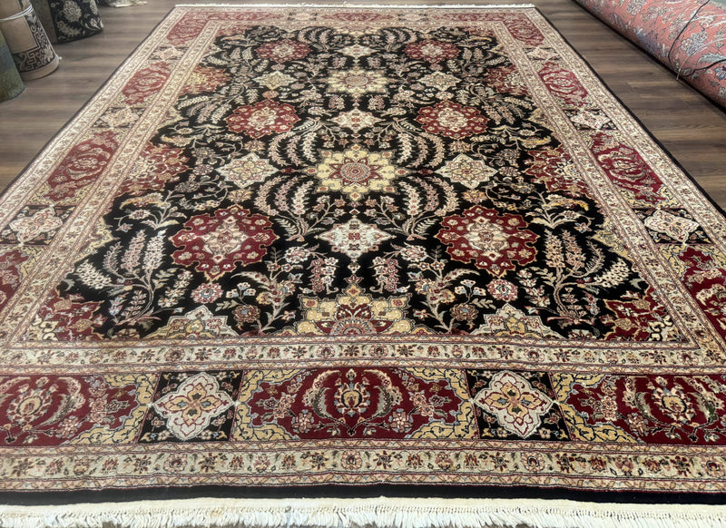 Sino Persian Rug 9x12, Black & Maroon, Wool and Silk, Allover Pattern by Jewel Rugs