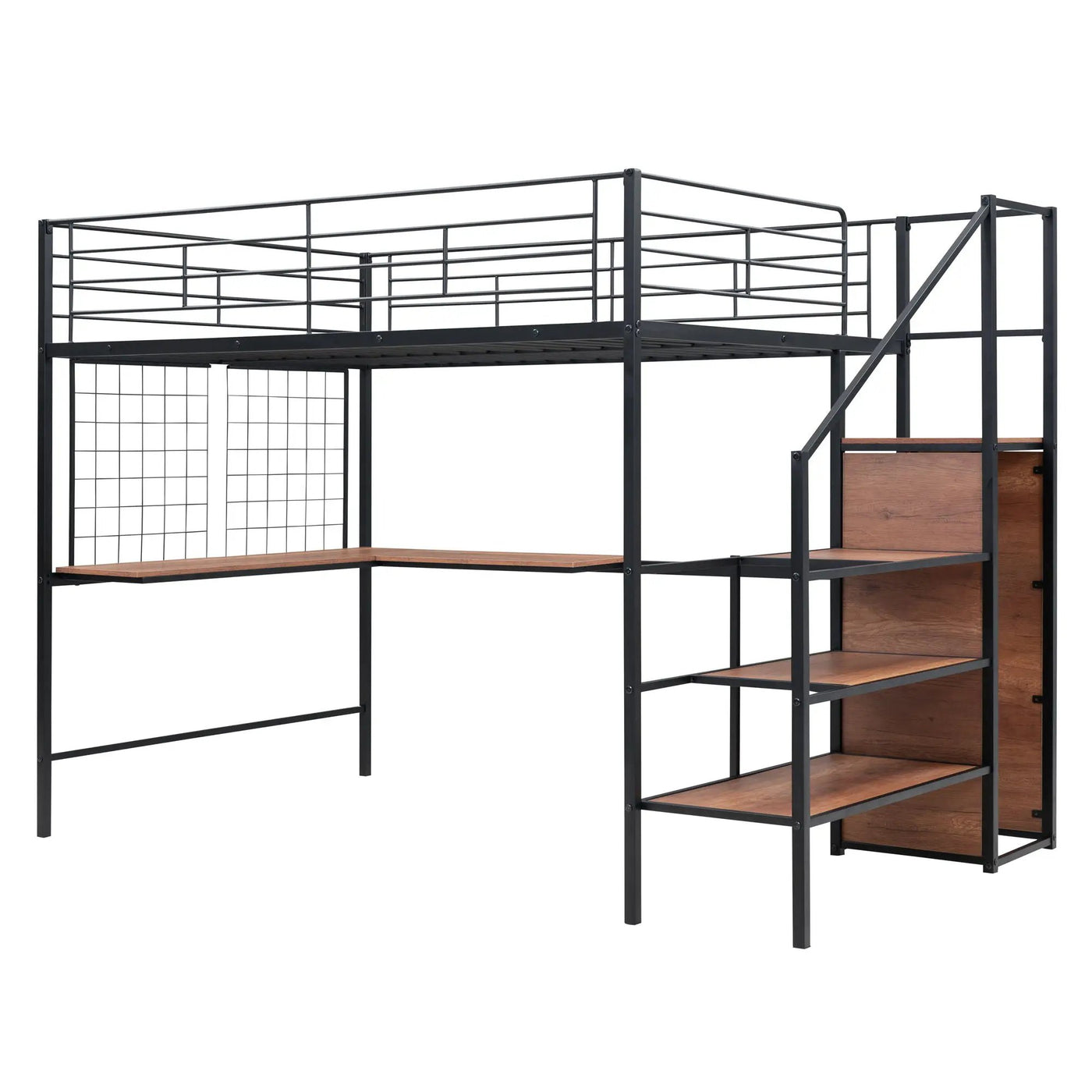 Loft Bed With Desk And Grid, Stylish Frame With Lateral Storage Ladder And Wardrobe by Unique Piece Furniture