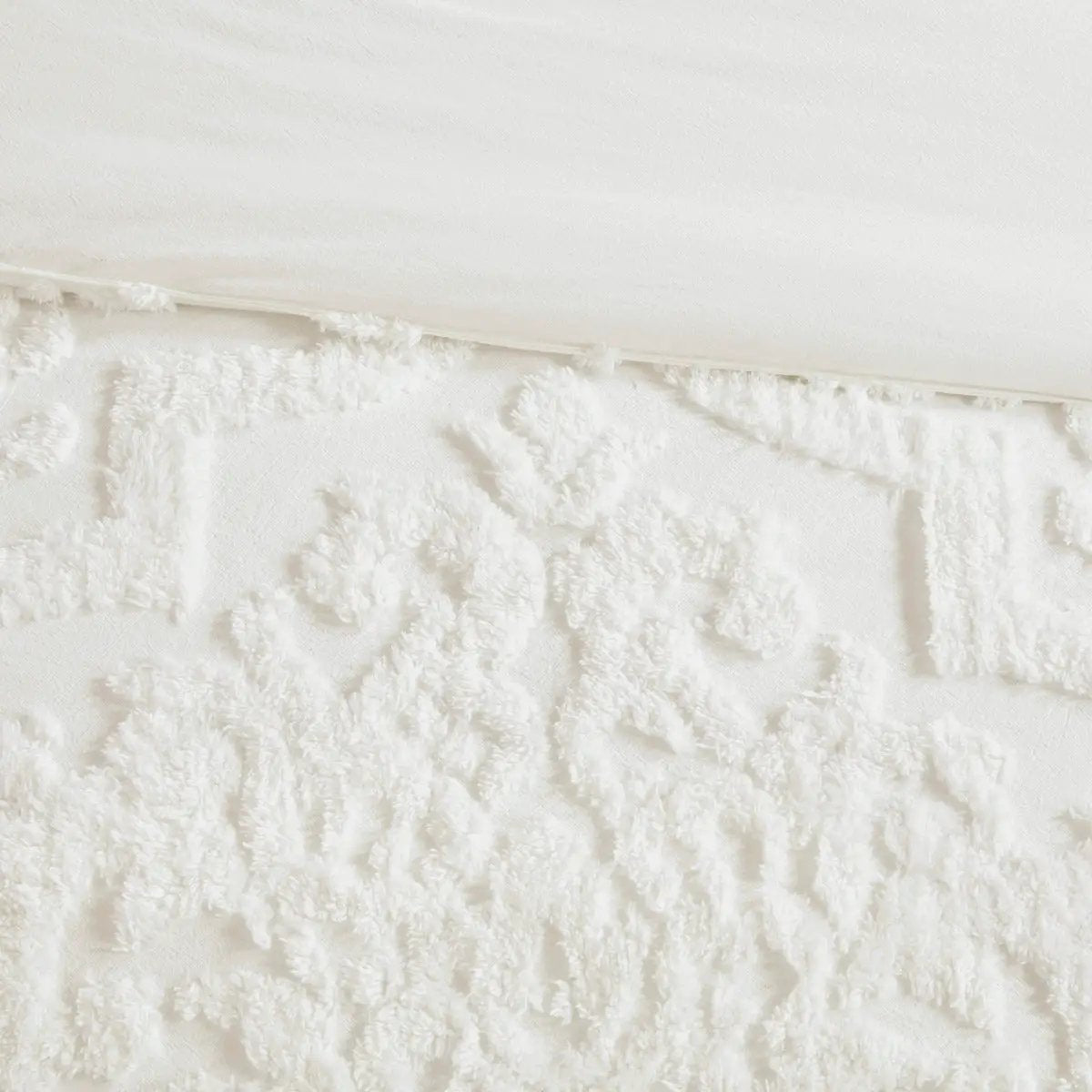 3 Piece Tufted Cotton Chenille Damask Comforter Set Off-White King/Cal King by HouseOfZazla