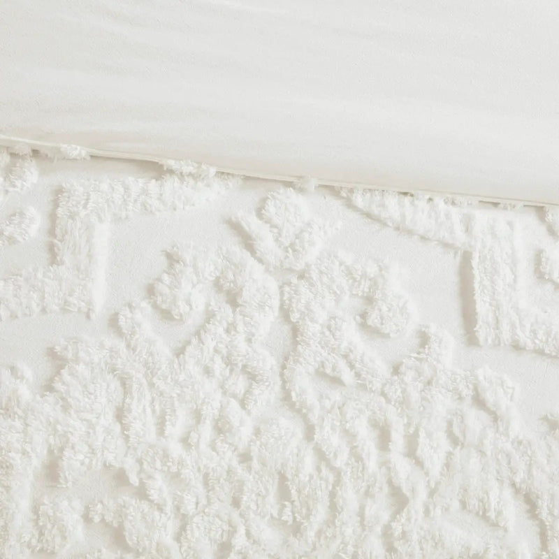 3 Piece Tufted Cotton Chenille Damask Comforter Set Off-White King/Cal King by HouseOfZazla