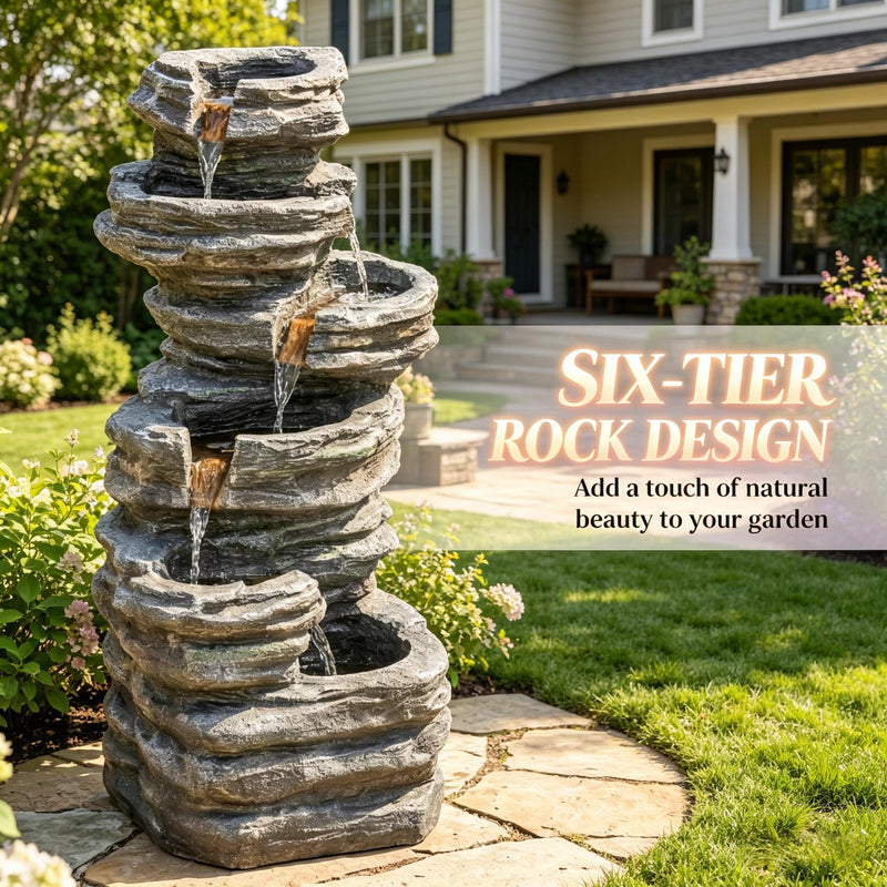 Resin 6 Tier Rock Cascade Outdoor Fountain 40 Inch LED, photo 3 of 7