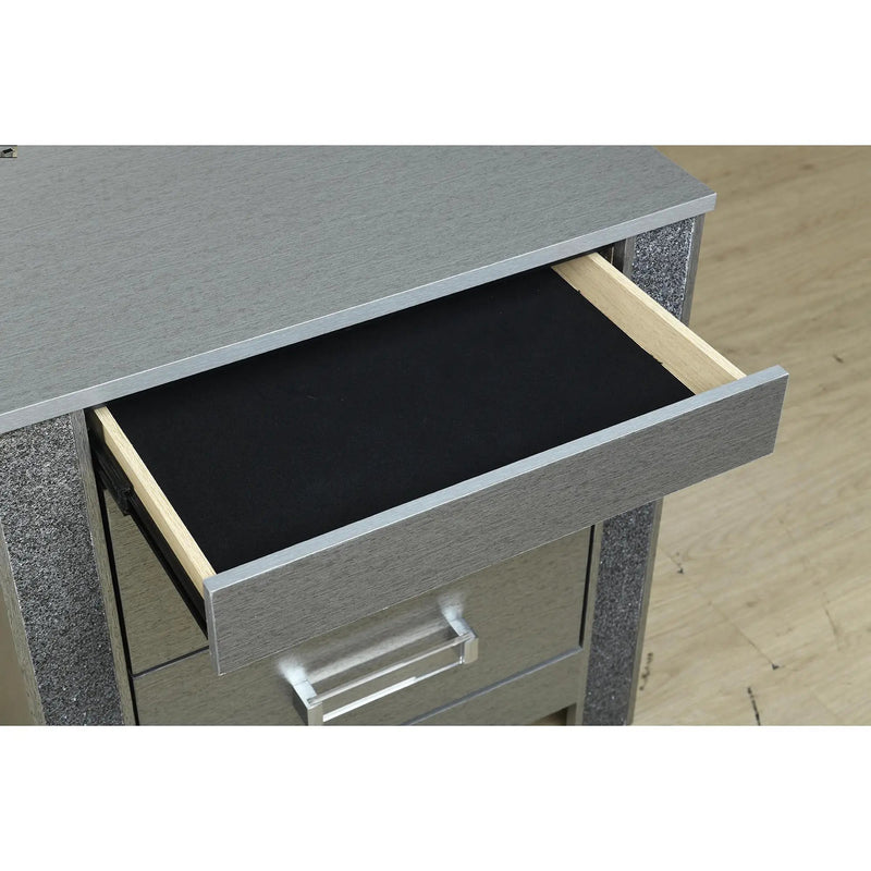 Lorenzo - Nightstand With Hidden Compartment And Handles - Silver by Unique Piece Furniture