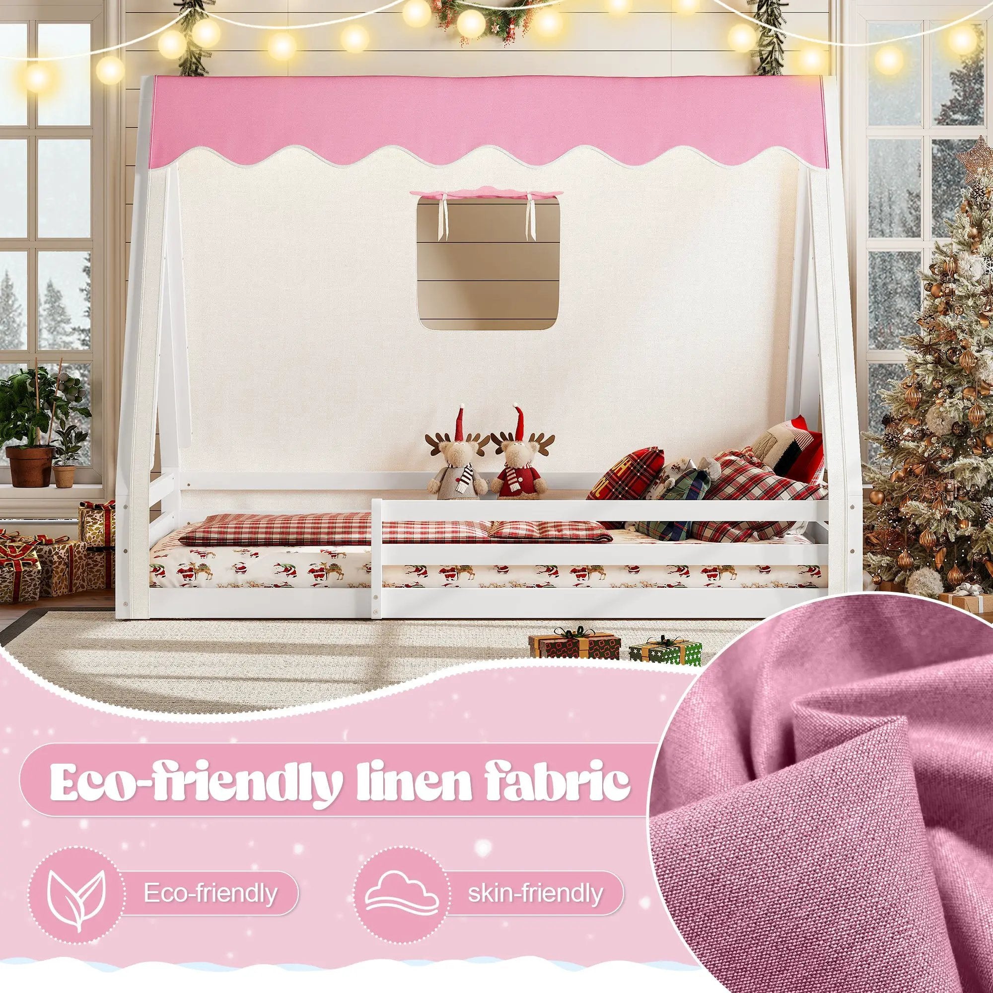 Twin Size House Floor Bed with Tent and Light by HouseOfZazla