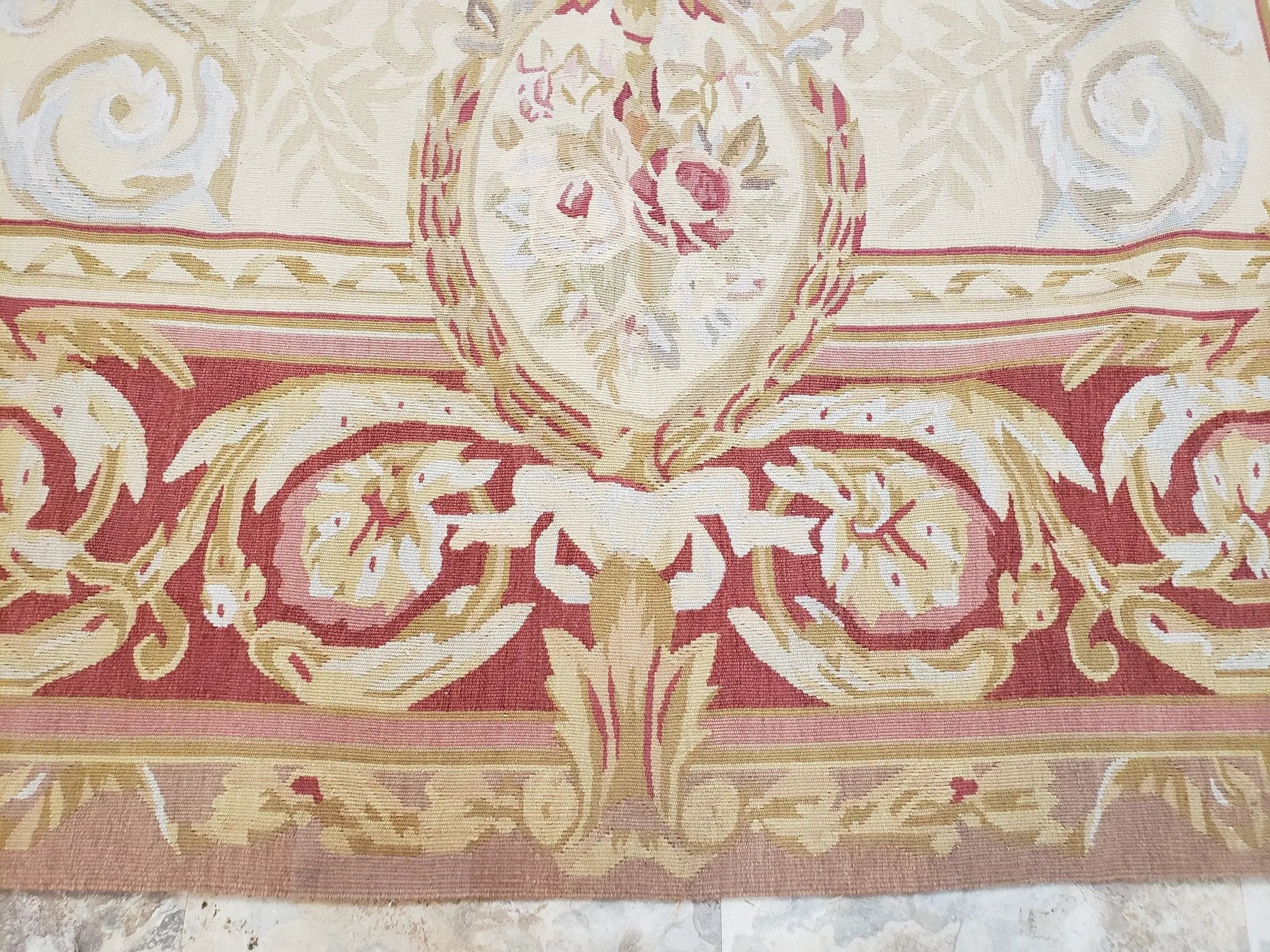 Aubusson Rug 6x9, Elegant Flatweave Rug, Aubusson Savonnerie 6 x 9 Flatweave Area Rug, Cream and Red, Wool Hand Woven Carpet, Medium Size by Jewel Rugs