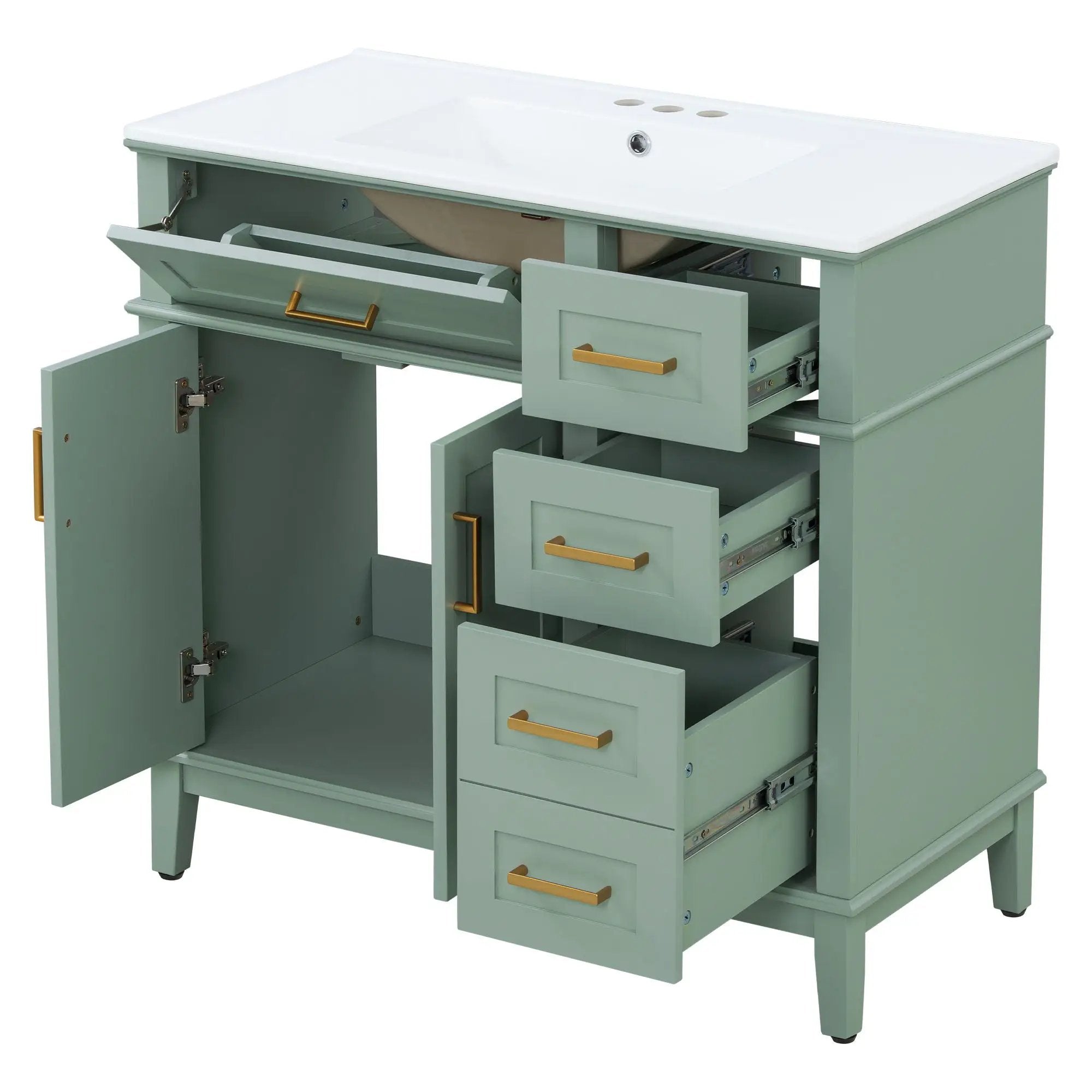Bathroom Vanity With Sink, Soft Close Doors, 4 Storage Drawers