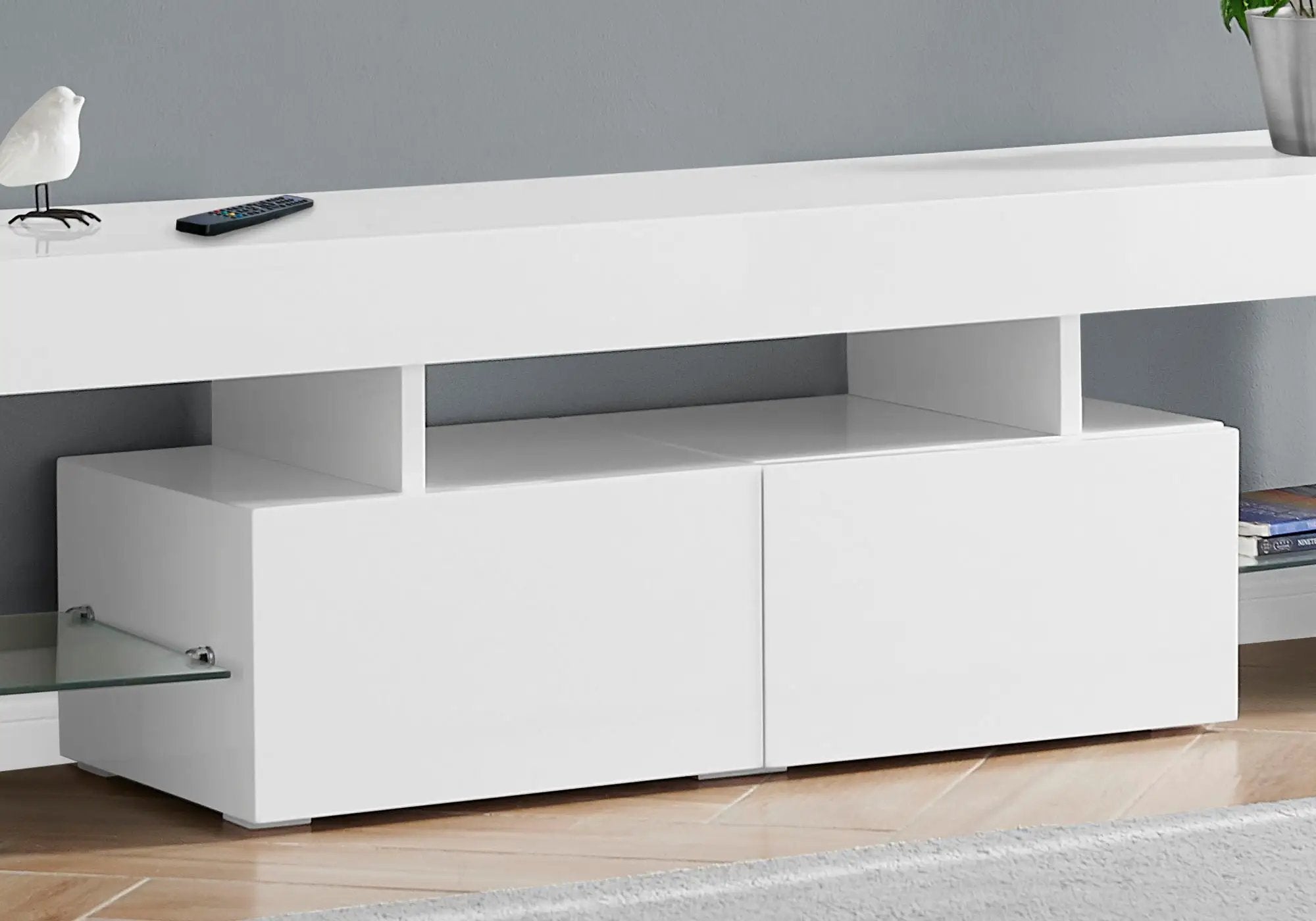 TV Stand, Console, Media Entertainment Center - Glossy White by HouseOfZazla