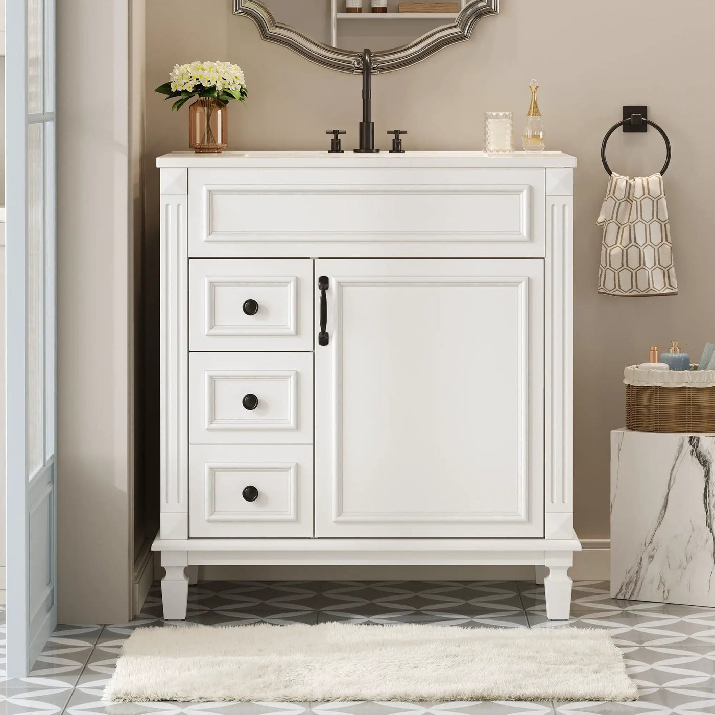 Bathroom Vanity With Sink, Cabinet With 2 Drawers And Adjustable Shelf by Unique Piece Furniture