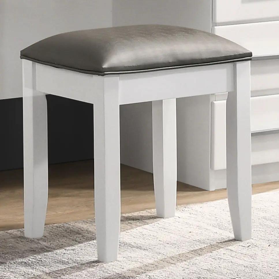 Felicity Upholstered Vanity Stool Metallic and Glossy White by Unique Piece Furniture