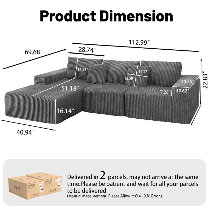 Modern Cloud Sectional Sofa With L-Shape Chaise by HouseOfZazla