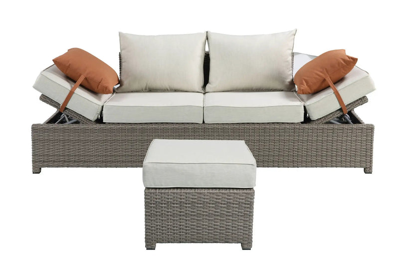 Salena - All Weather Wicker Patio Sofa & Ottoman With 2 Toss Pillows - Beige / Gray by Unique Piece Furniture