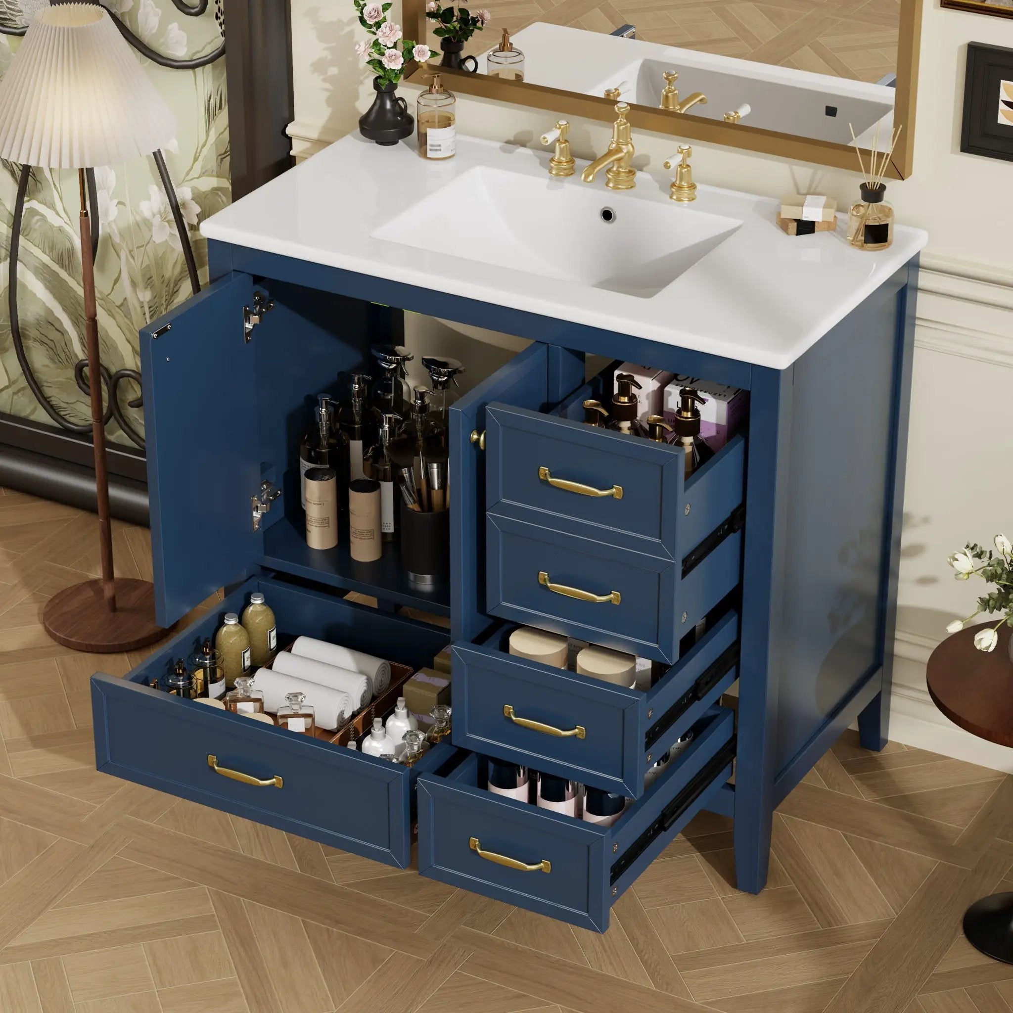 Elegant Vintage Bathroom Vanity With Sink and Soft Closing Drawers by HouseOfZazla