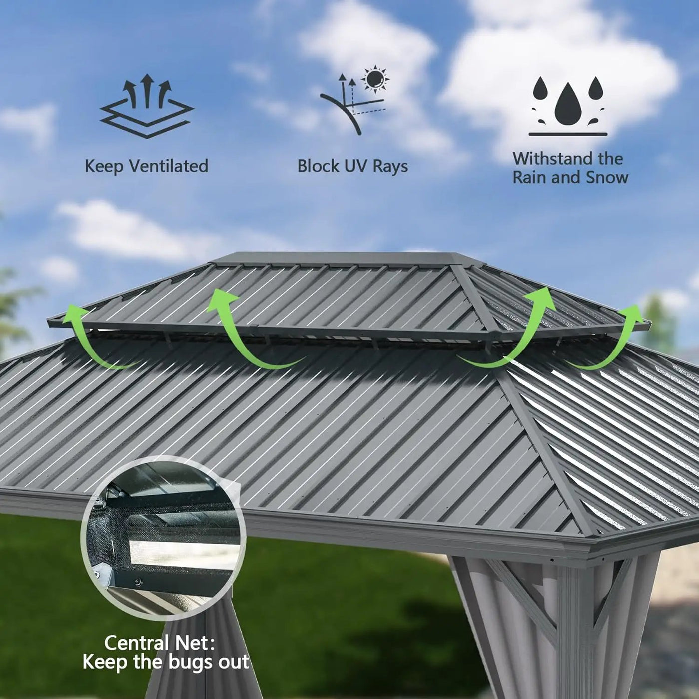 10x13ft Outdoor Gazebo with Galvanized Steel Double Roof by HouseOfZazla