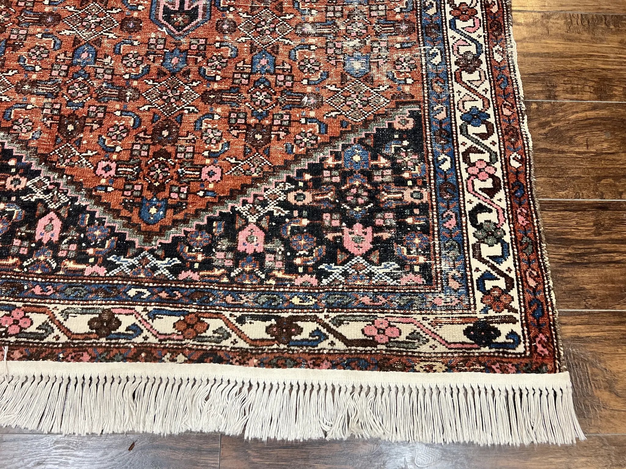 Red Persian Hamadan Rug 4x6, Wool Handmade Antique Carpet, Geometric Medallion Rug, Oriental Rug 4 x 6, Persian Tribal Rug, Hand Knotted Rug by Jewel Rugs