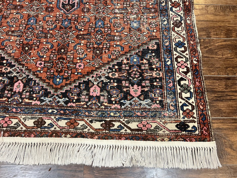 Red Persian Hamadan Rug 4x6, Wool Handmade Antique Carpet, Geometric Medallion Rug, Oriental Rug 4 x 6, Persian Tribal Rug, Hand Knotted Rug by Jewel Rugs