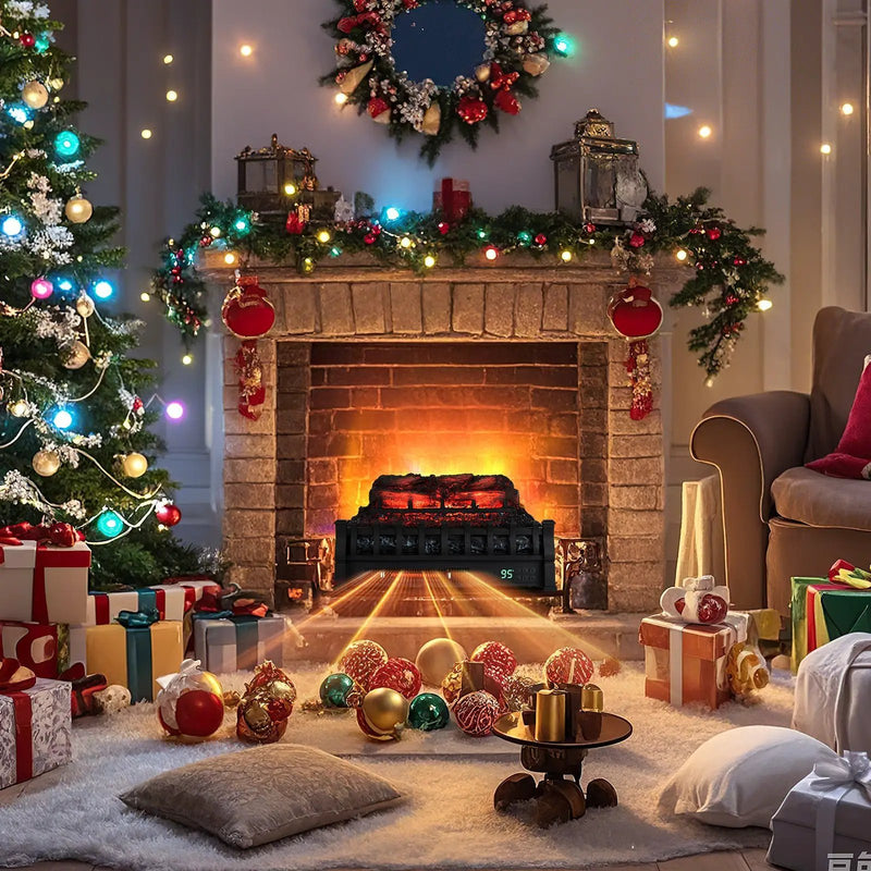 23 Inch Infrared Quartz Electric Fireplace Pinewood Log Heater with Adjustable Flame-Black by DirectDeals