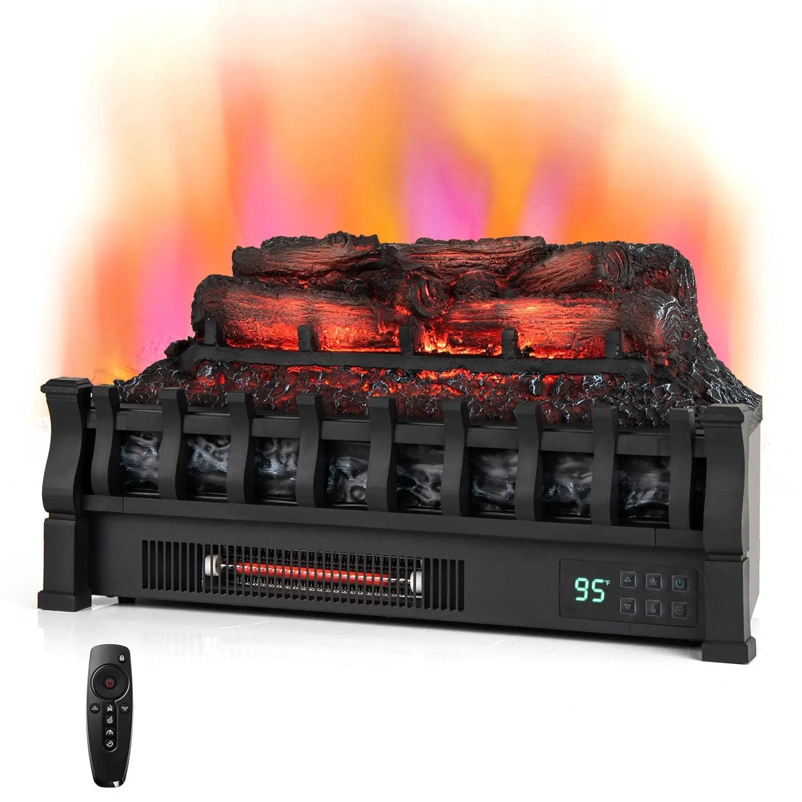 23 Inch Infrared Quartz Electric Fireplace Pinewood Log Heater with Adjustable Flame-Black by DirectDeals