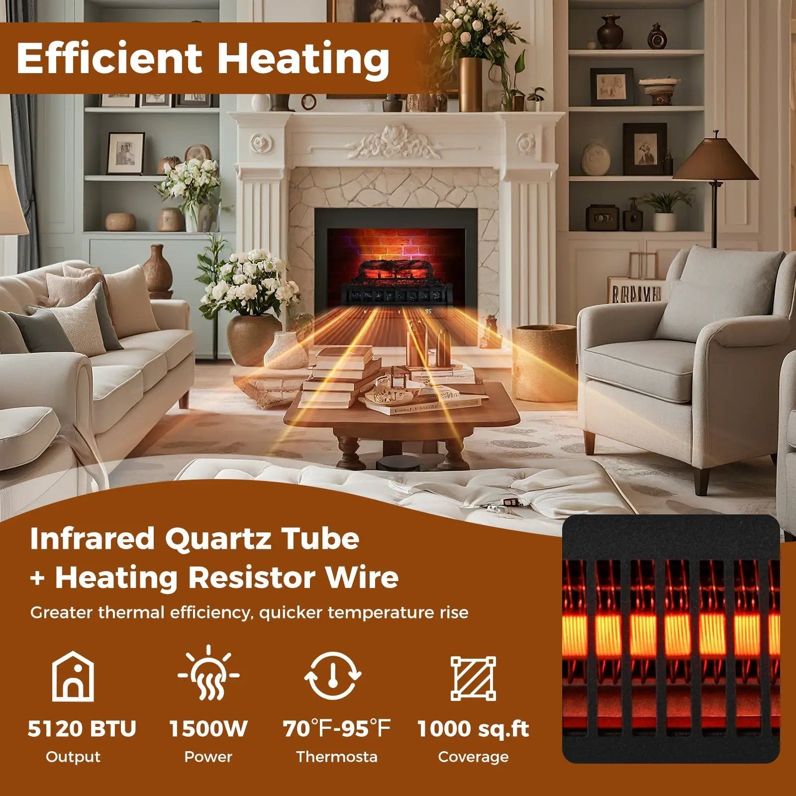 23 Inch Infrared Quartz Electric Fireplace Pinewood Log Heater with Adjustable Flame-Black by DirectDeals