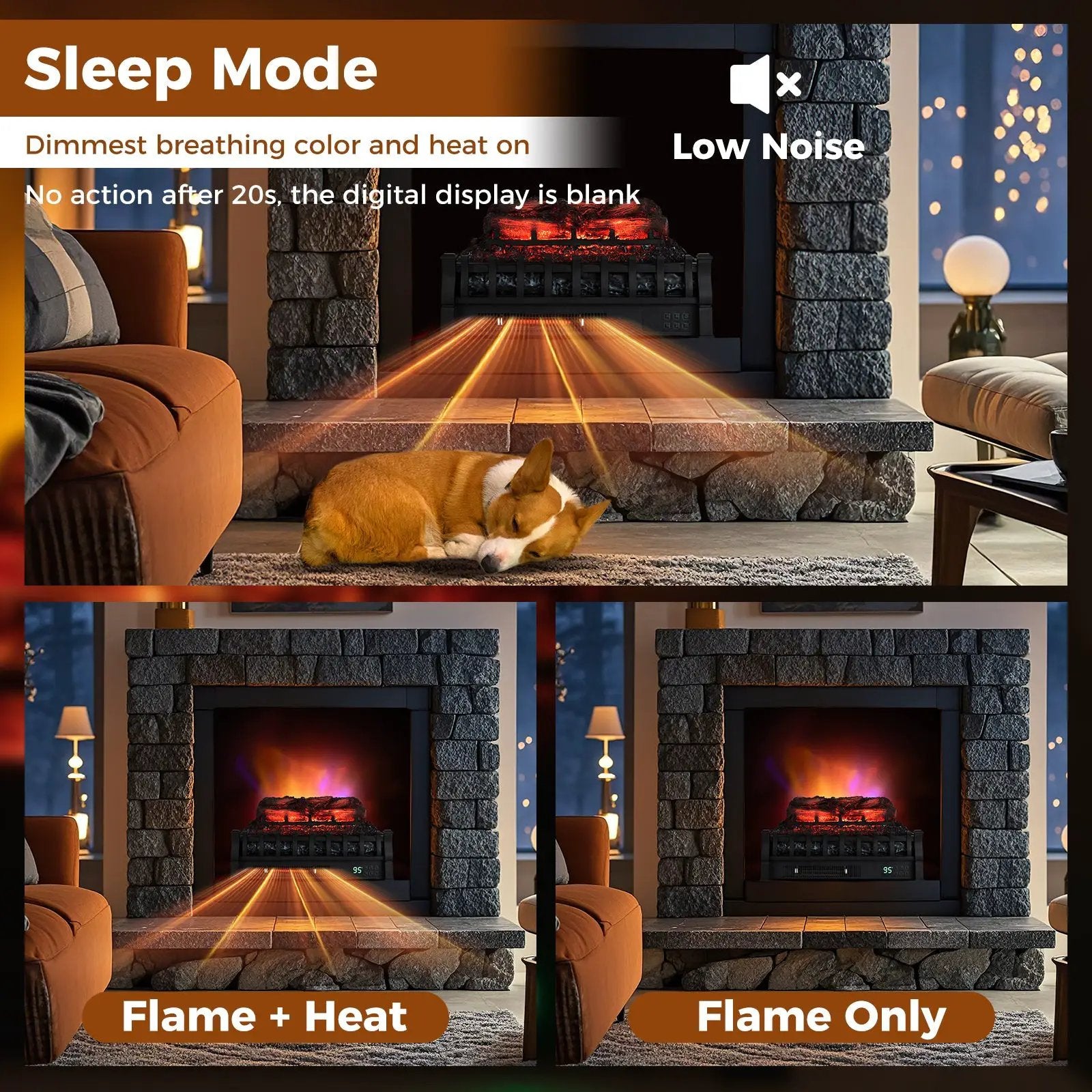 23 Inch Infrared Quartz Electric Fireplace Pinewood Log Heater with Adjustable Flame-Black by DirectDeals