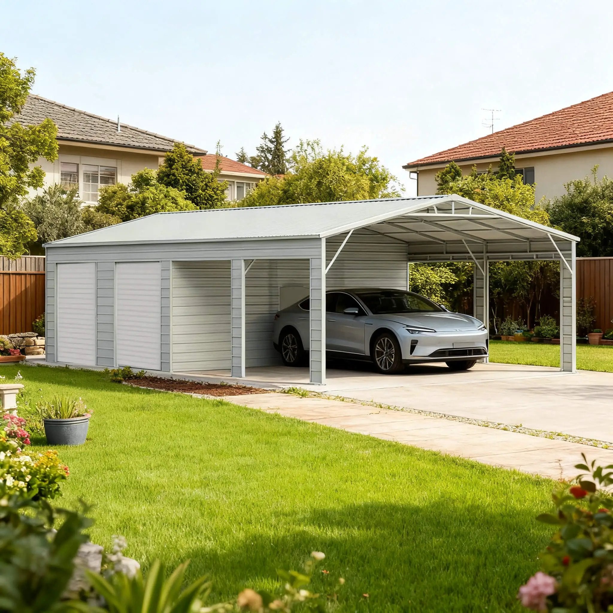 [23X46FT] Heavy-Duty Steel Garage Storage Shed With Reinforced Roof And 2 Doors (SAK29384) by SAKSBY WHOLESALE