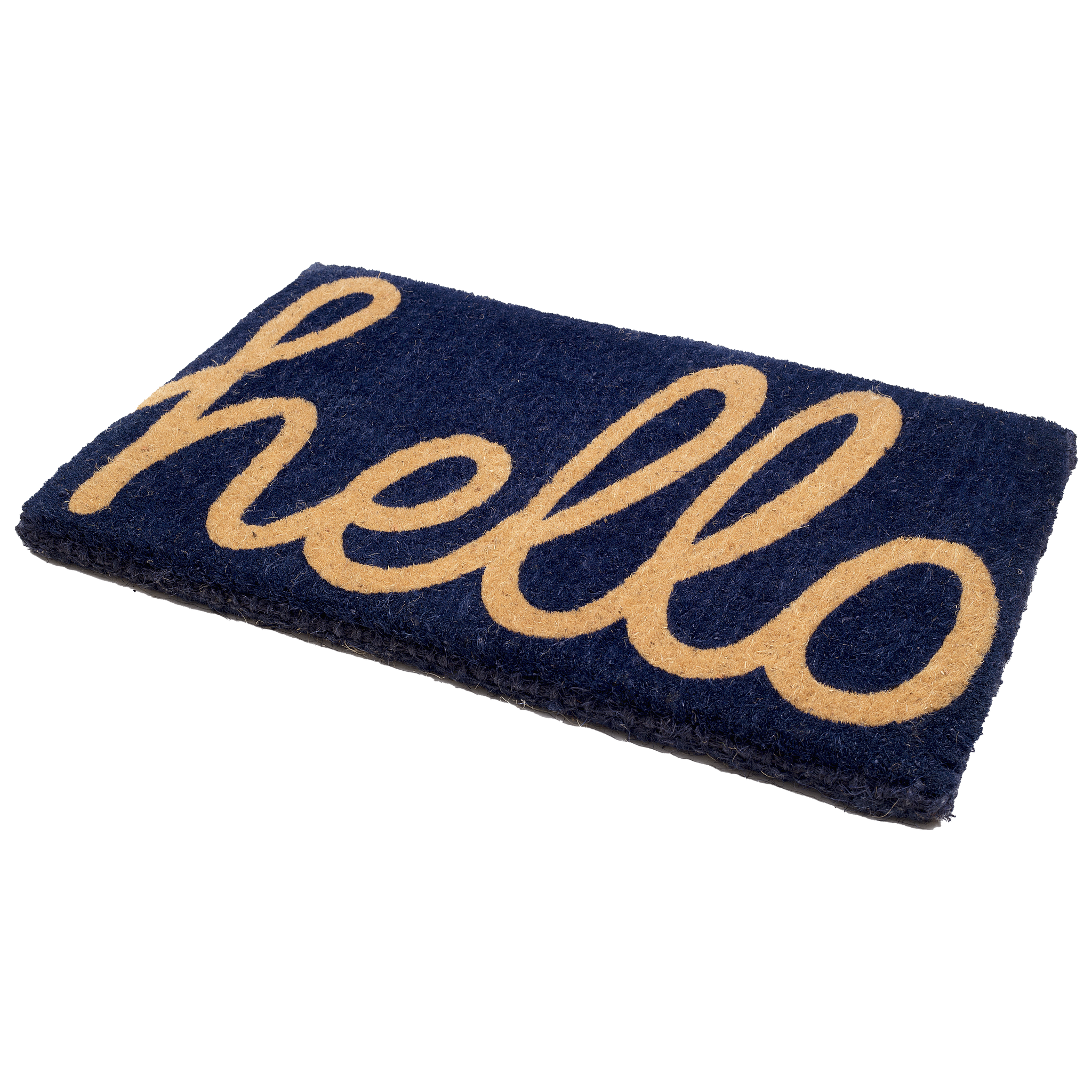 Cursive Hello Doormat Handwoven, Durable - Dark Blue by Fab Habitat