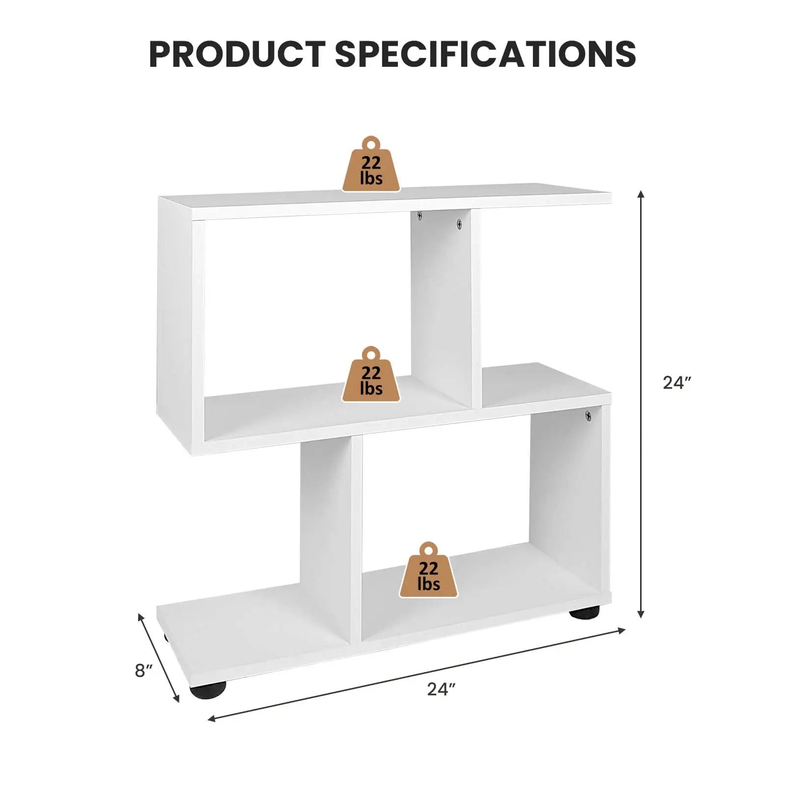 24 Inch 3-Tier Geometric Bookshelf with Thick Foot Pads by DirectDeals