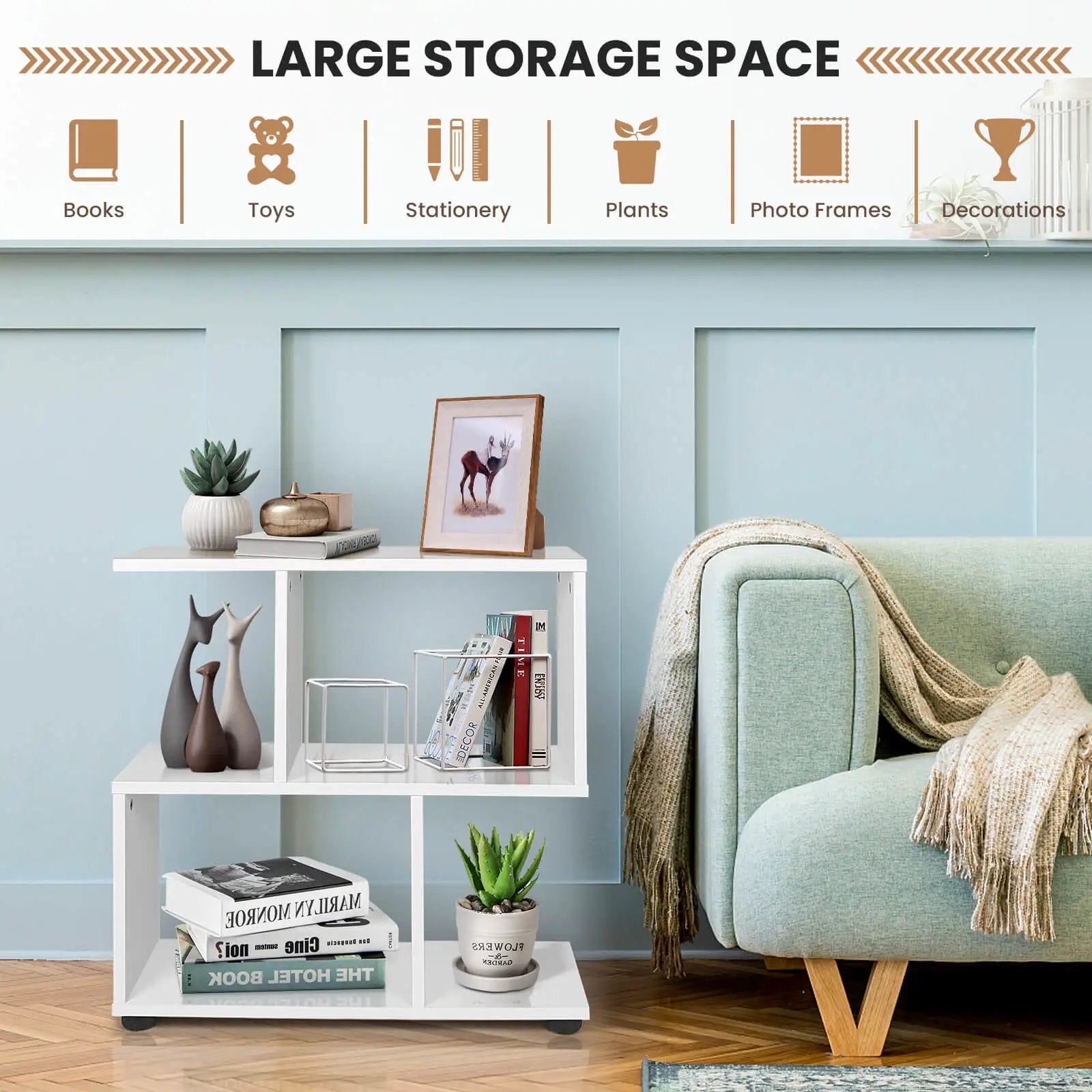 24 Inch 3-Tier Geometric Bookshelf with Thick Foot Pads by DirectDeals