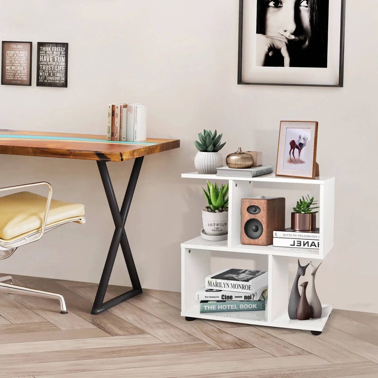 24 Inch 3-Tier Geometric Bookshelf with Thick Foot Pads by DirectDeals