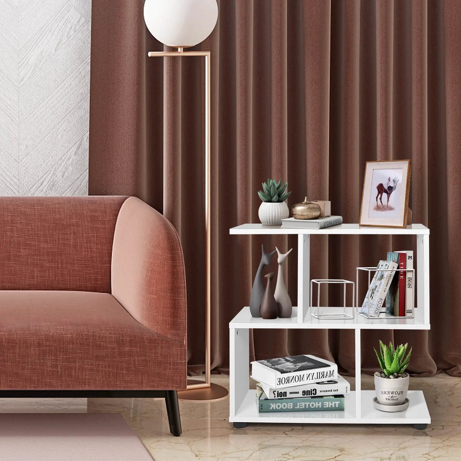 24 Inch 3-Tier Geometric Bookshelf with Thick Foot Pads by DirectDeals