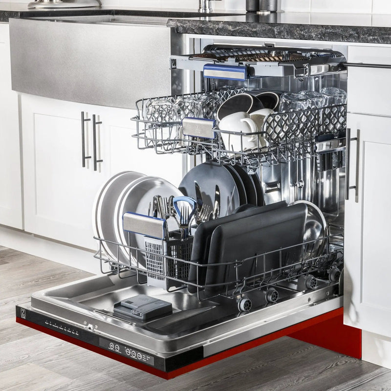 24" Dishwasher with Red Gloss panel, Stainless Tub, DWV-RG-24 by Farmhouse Kitchen and Bath