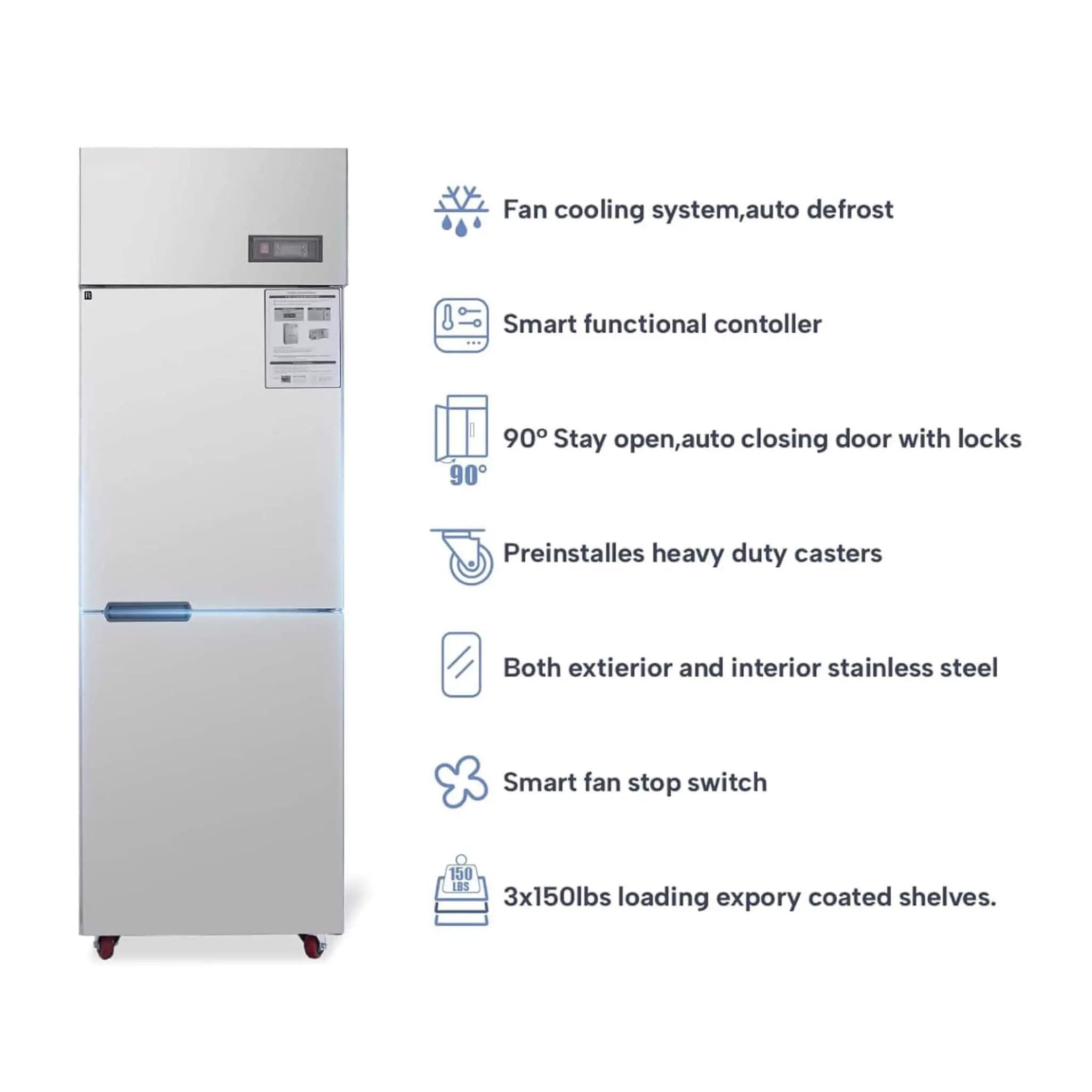 24-Inch Commercial 15 Cu.Ft Stainless Steel Reach-In Refrigerator With Two Split Doors (SAK67230) by SAKSBY WHOLESALE