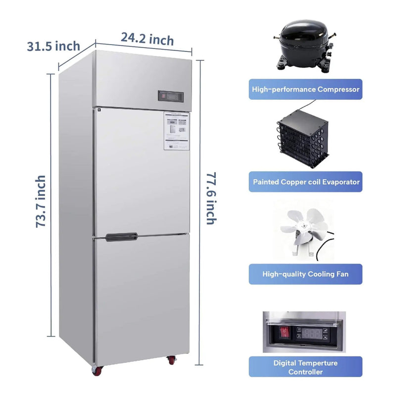 24-Inch Commercial 15 Cu.Ft Stainless Steel Reach-In Refrigerator With Two Split Doors (SAK67230) by SAKSBY WHOLESALE