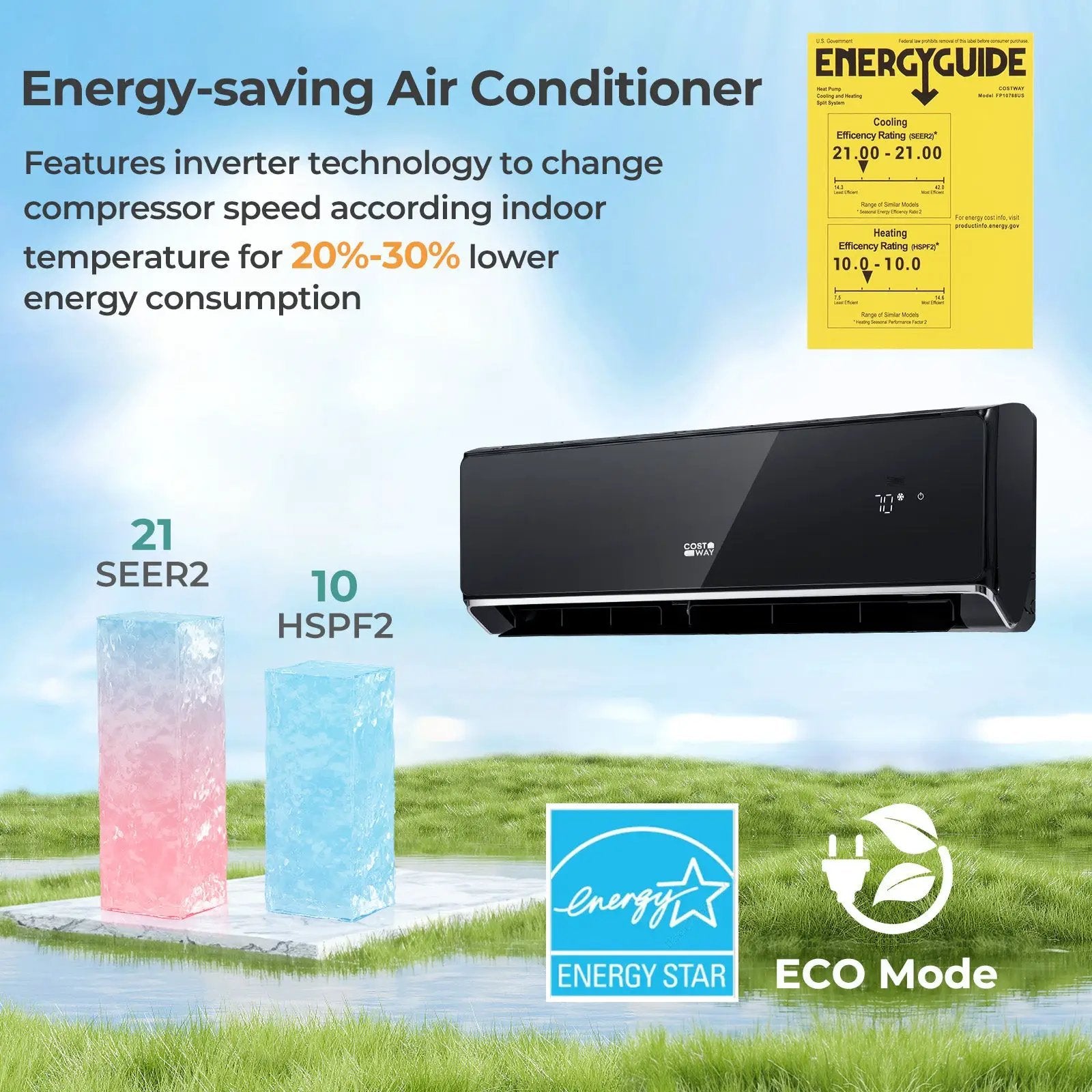 Energy Star Certified 24000 BTU 21 SEER2 208-230V Mini Split Air Conditioner and Heater Black Wifi Enabled by DirectDeals