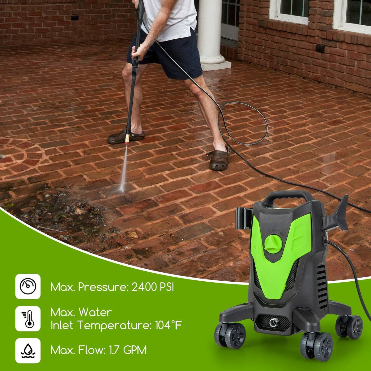 2400 PSI Electric Pressure Washer with 4 Universal Wheels, photo 4 of 9
