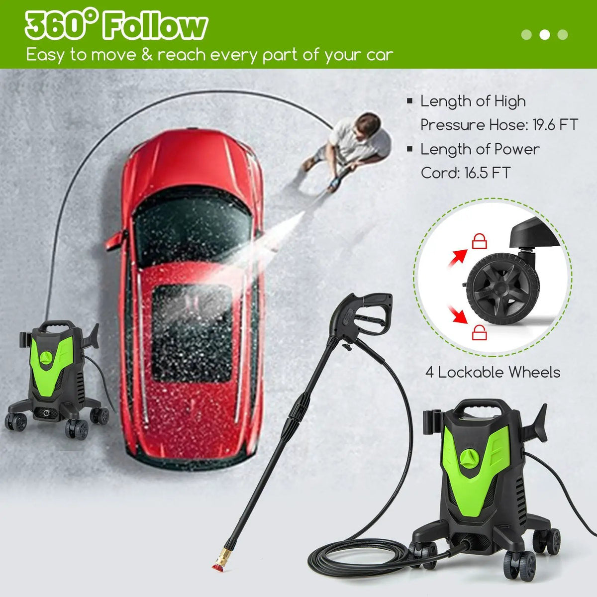 2400 PSI Electric Pressure Washer with 4 Universal Wheels, photo 8 of 9