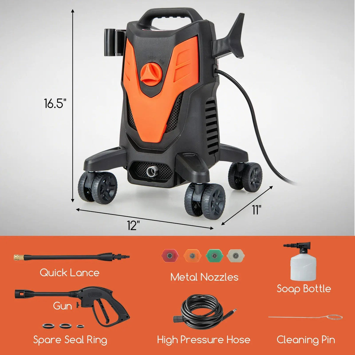 2400 PSI Electric Pressure Washer with 4 Universal Wheels, photo 9 of 9
