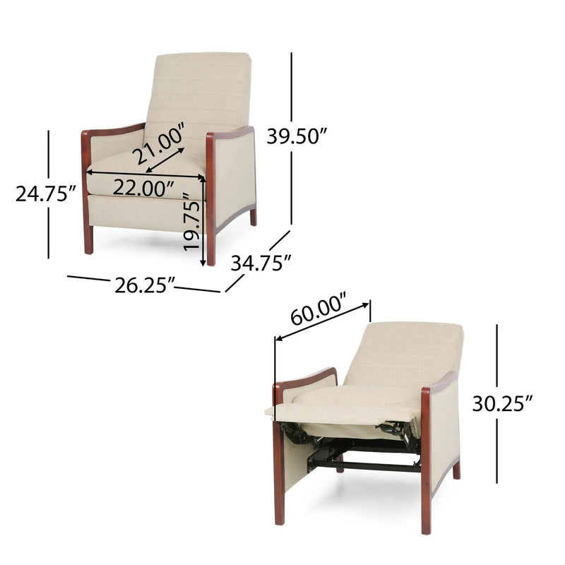 Mid Century Modern Fabric Channel Stitch Wood Pushback Recliner by Unique Piece Furniture